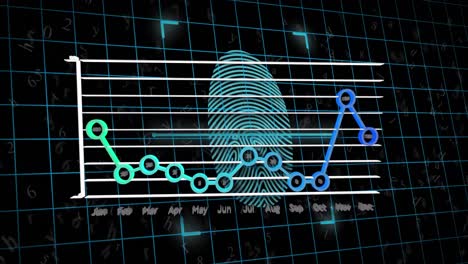 Animation-of-data-processing-and-fingerprint-over-black-background