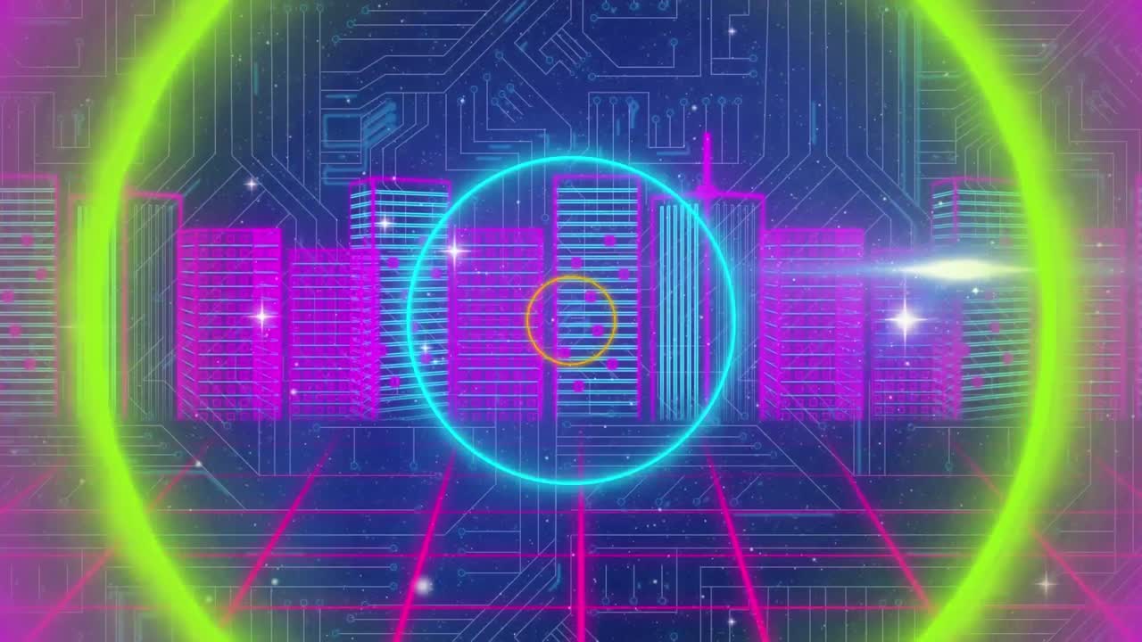 3d 도시 풍경 위의 데이터 처리 애니메이션