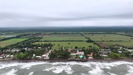 Drone-shot-of-hotels-and-houses-of-veracruz-shore-line