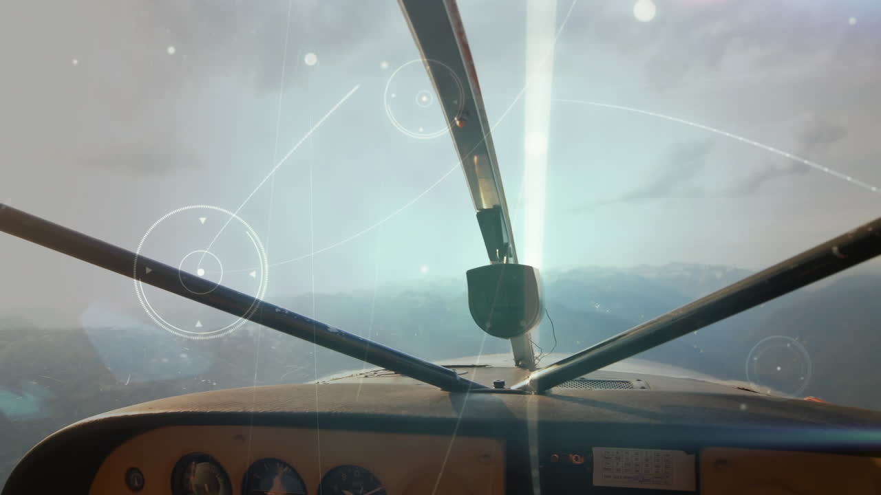 개인 항공기의 대시보드의 앞쪽 시야에 대한 연결의 반 ⁇ 이는 네트워크