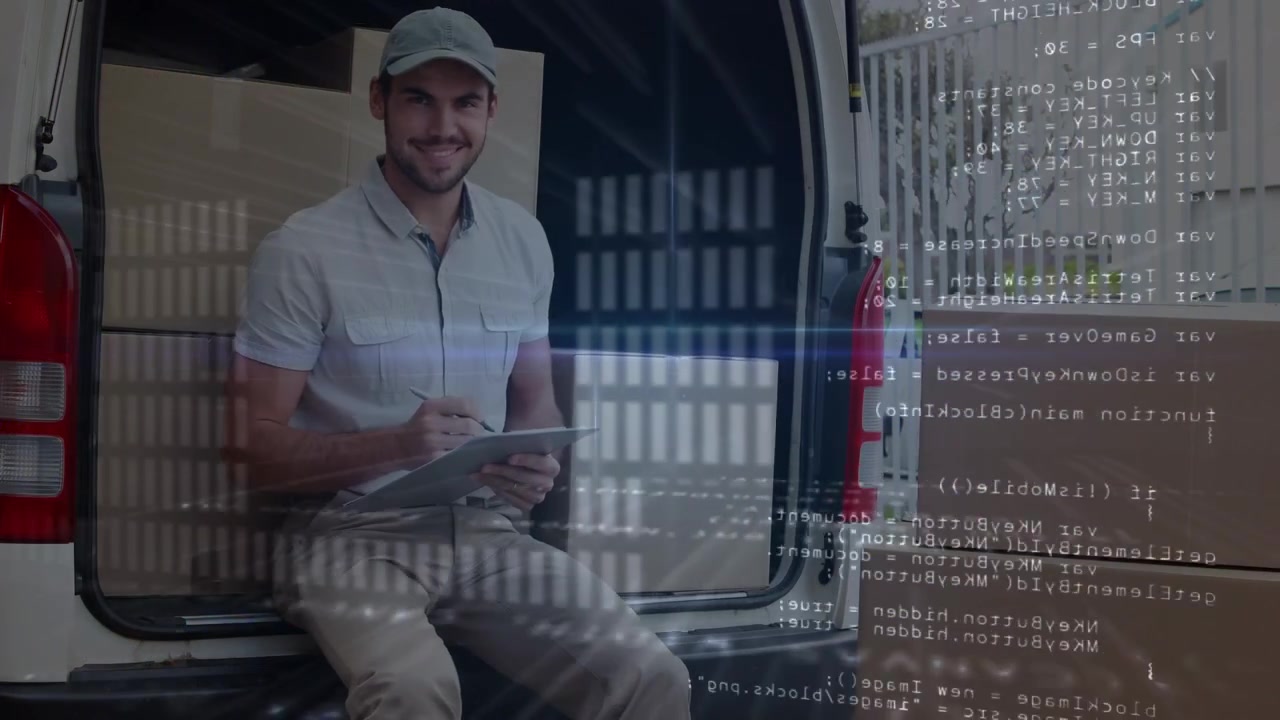 Animation af databehandling over kaukasisk mandlig kurer
