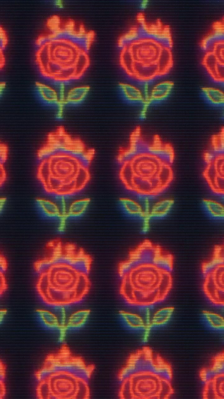 Repeating Pattern of Flaming Roses on Digital Screen