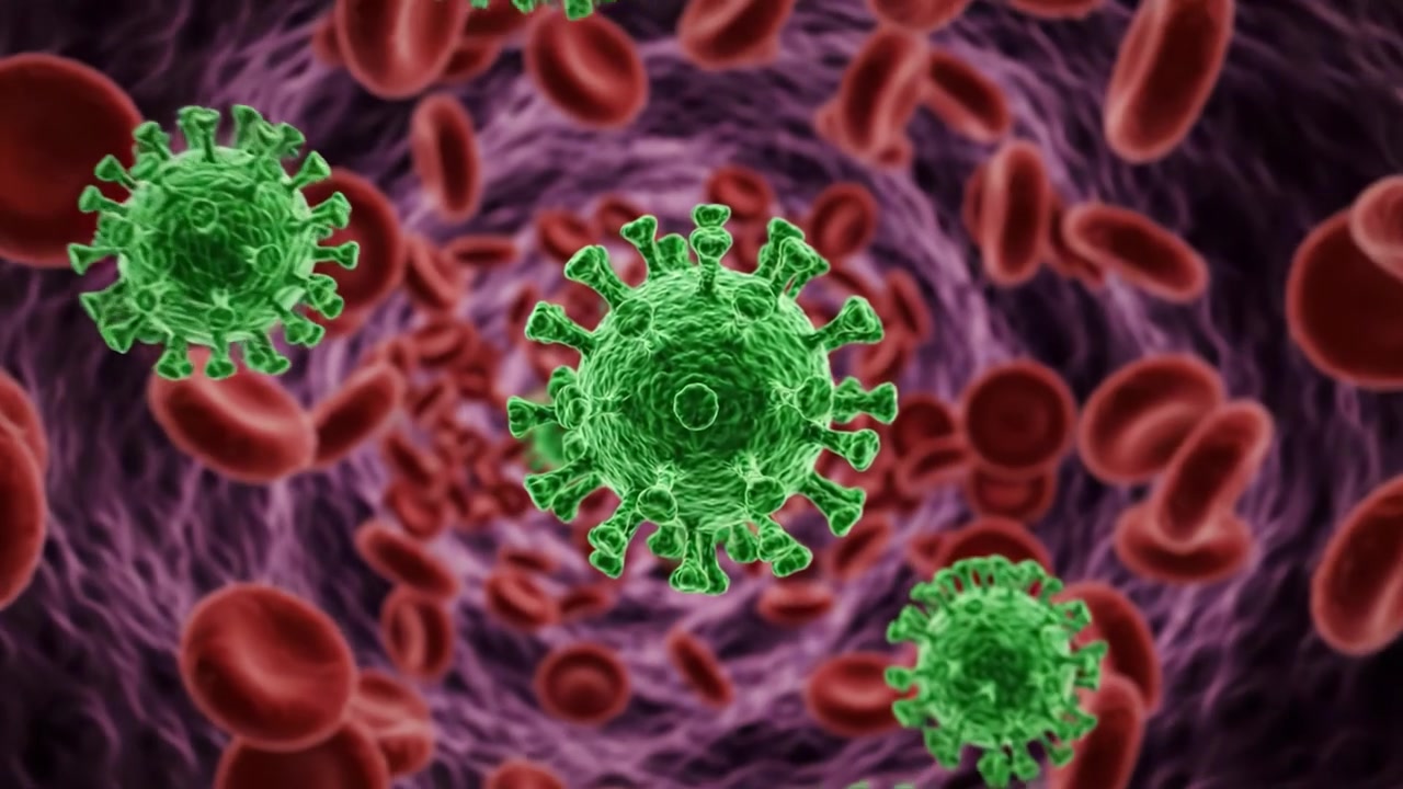 Visual Representation of a Virus Moving Through Bloodstream Illustrating the Interaction Between Pathogens and Red Blood Cells in a Microscopic Realm