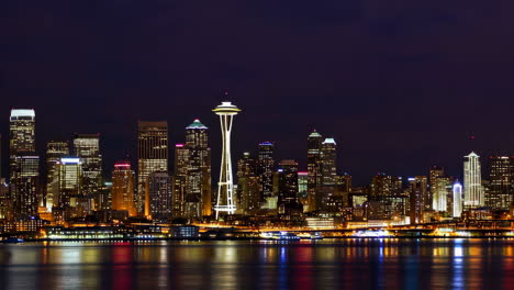 seattle skyline at dusk with space needle and city lights
