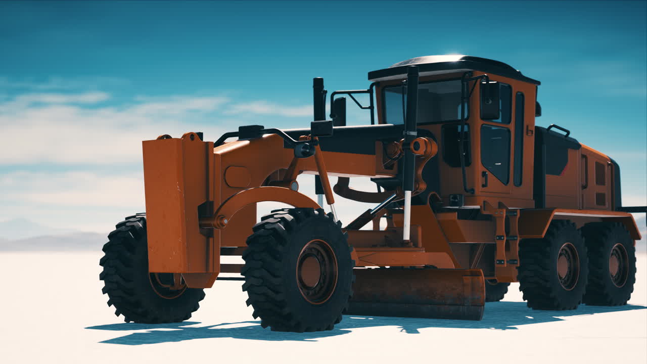 máquina de nivelación de carreteras en el camino del desierto de sal