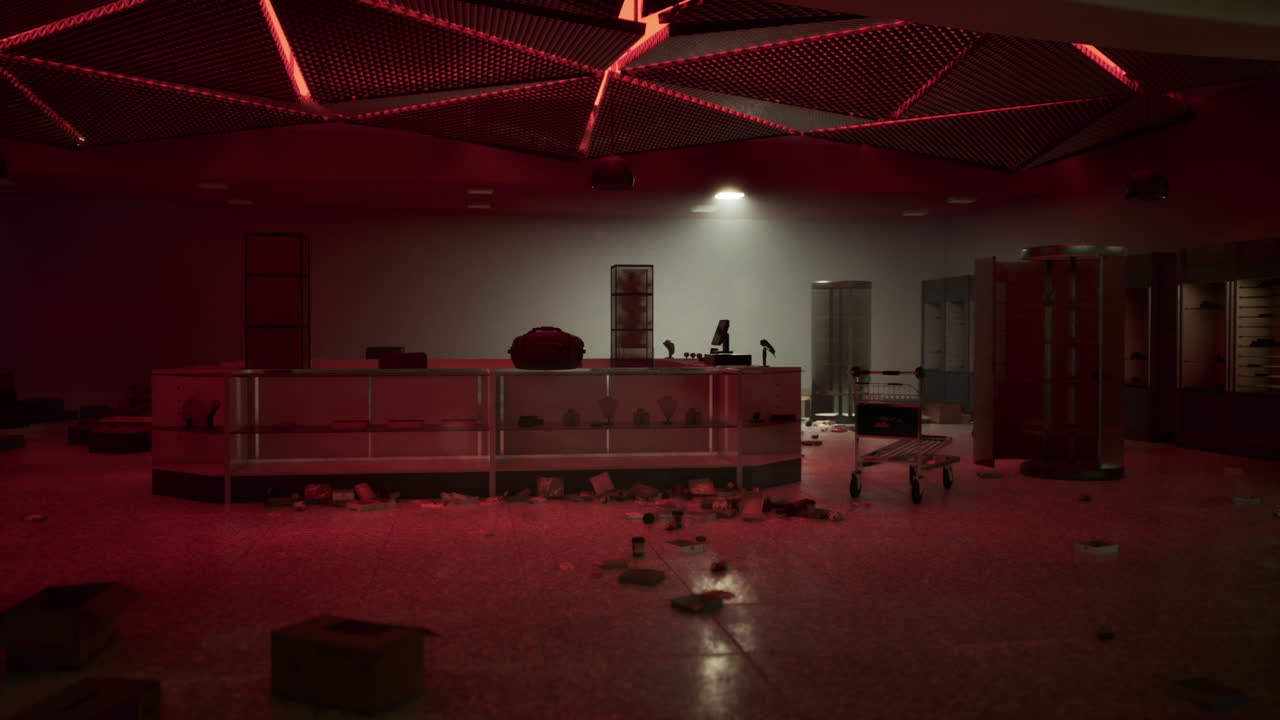 el interior de la tienda fue saqueado por ladrones en una caótica secuela a última hora de la noche.