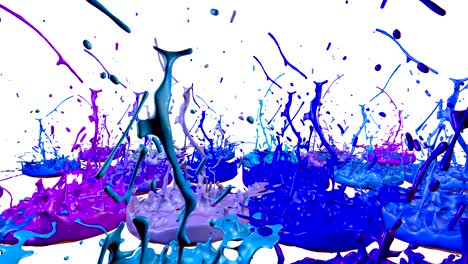 3d splashes of paint dance in 4k on white background. simulation of splashes of ink on a musical speaker that play music. v9