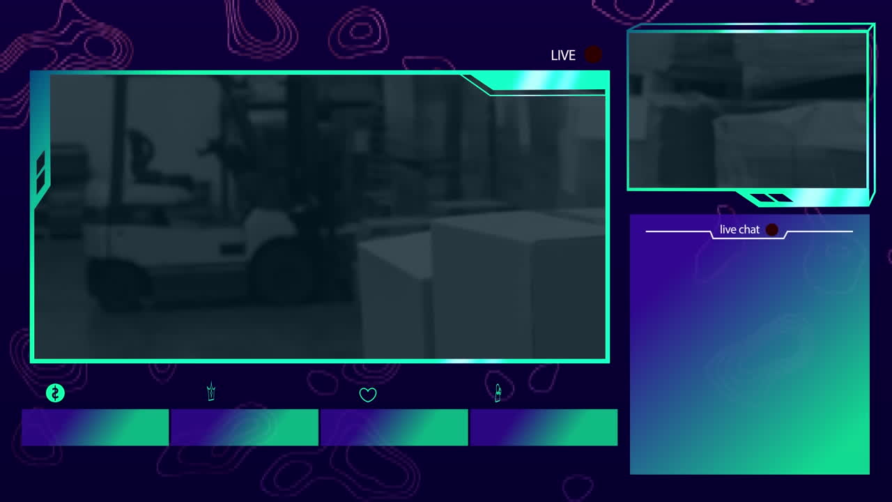 Animation of interface with data processing and topography against warehouse