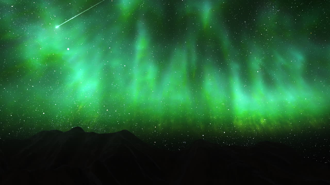 Green Aurora Over Mountains