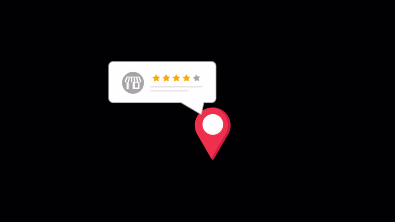 Animated Location Pin with Store Icon and Star Ratings
