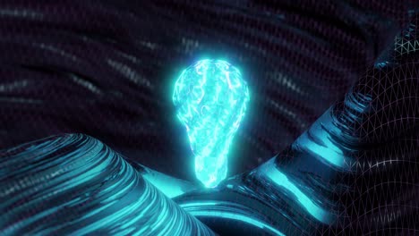 glowing blue light bulb spinning and wavy background, motion graphics