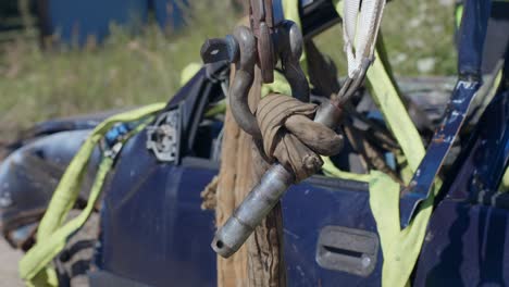 safety lock guard crane lift hook hanging at scrapyard