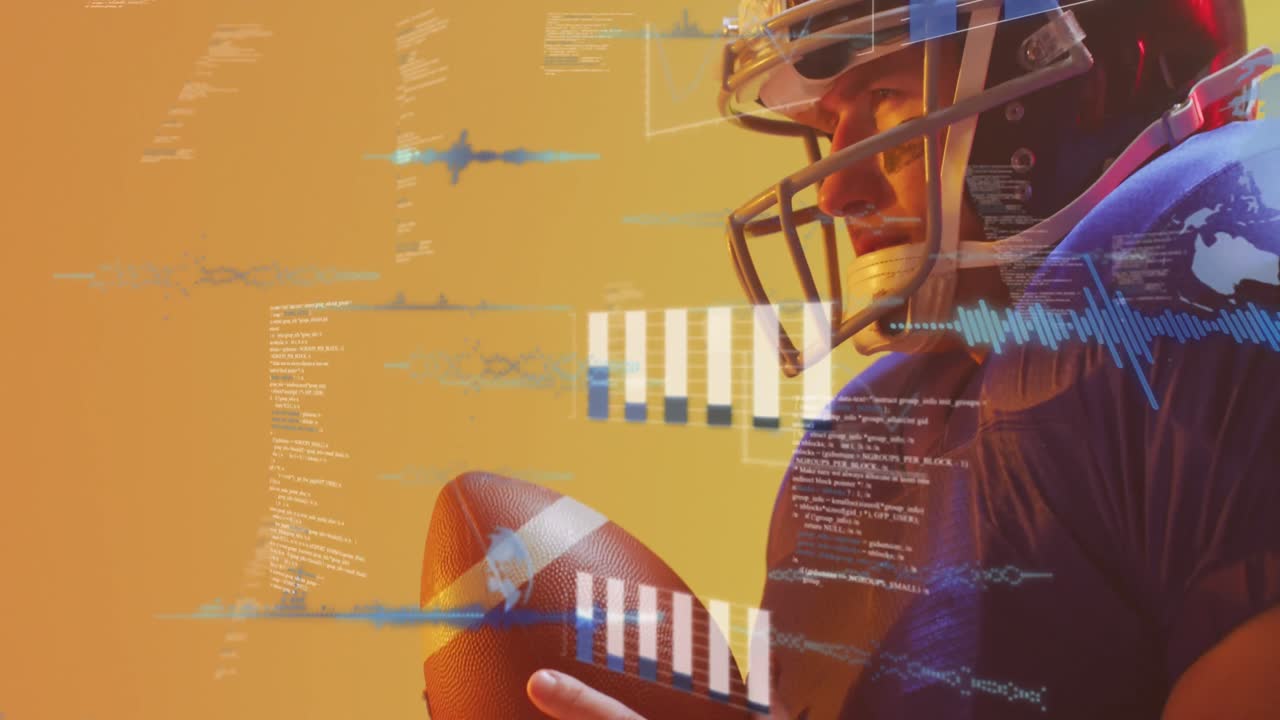 Animasjon av databehandling over en kaukasisk amerikansk fotballspiller