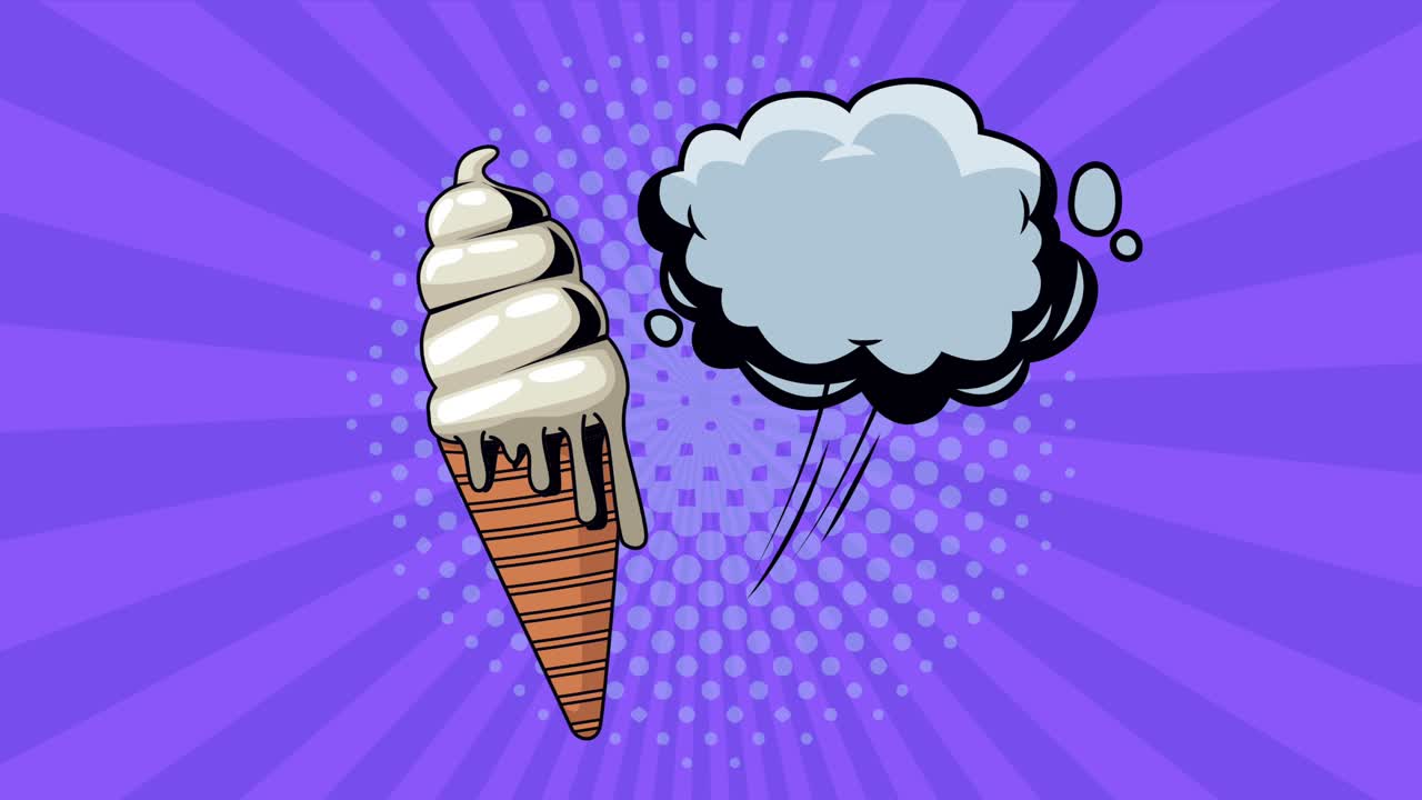 pop art style animation with ice cream and cloud