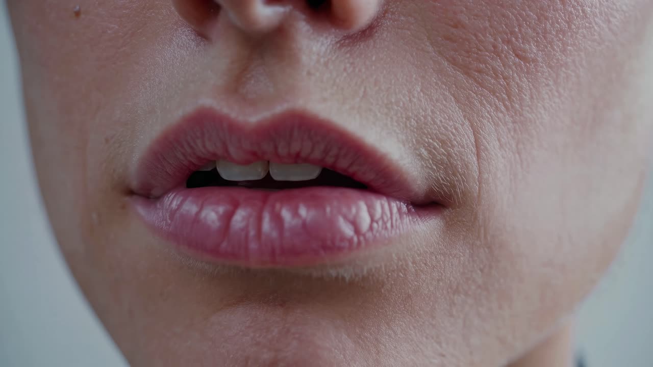 Close-up video shot of a person's lips, highlighting texture and detail