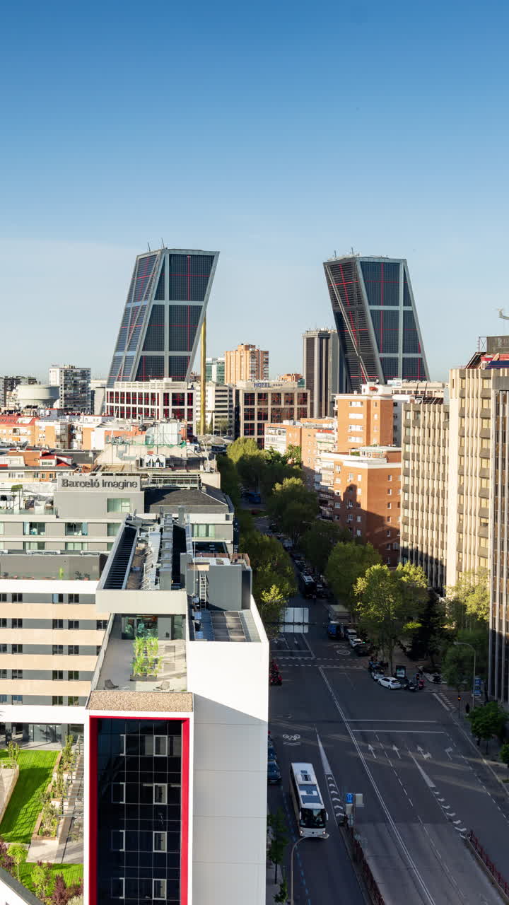 Timelapse of the madrid financial district in vertical