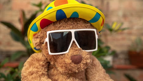 oso de peluche con sombrero de fiesta y gafas de sol