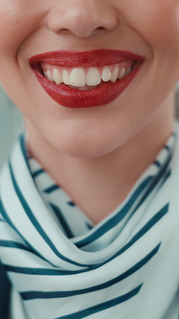 Close-up of Woman with Red Lipstick Smiling