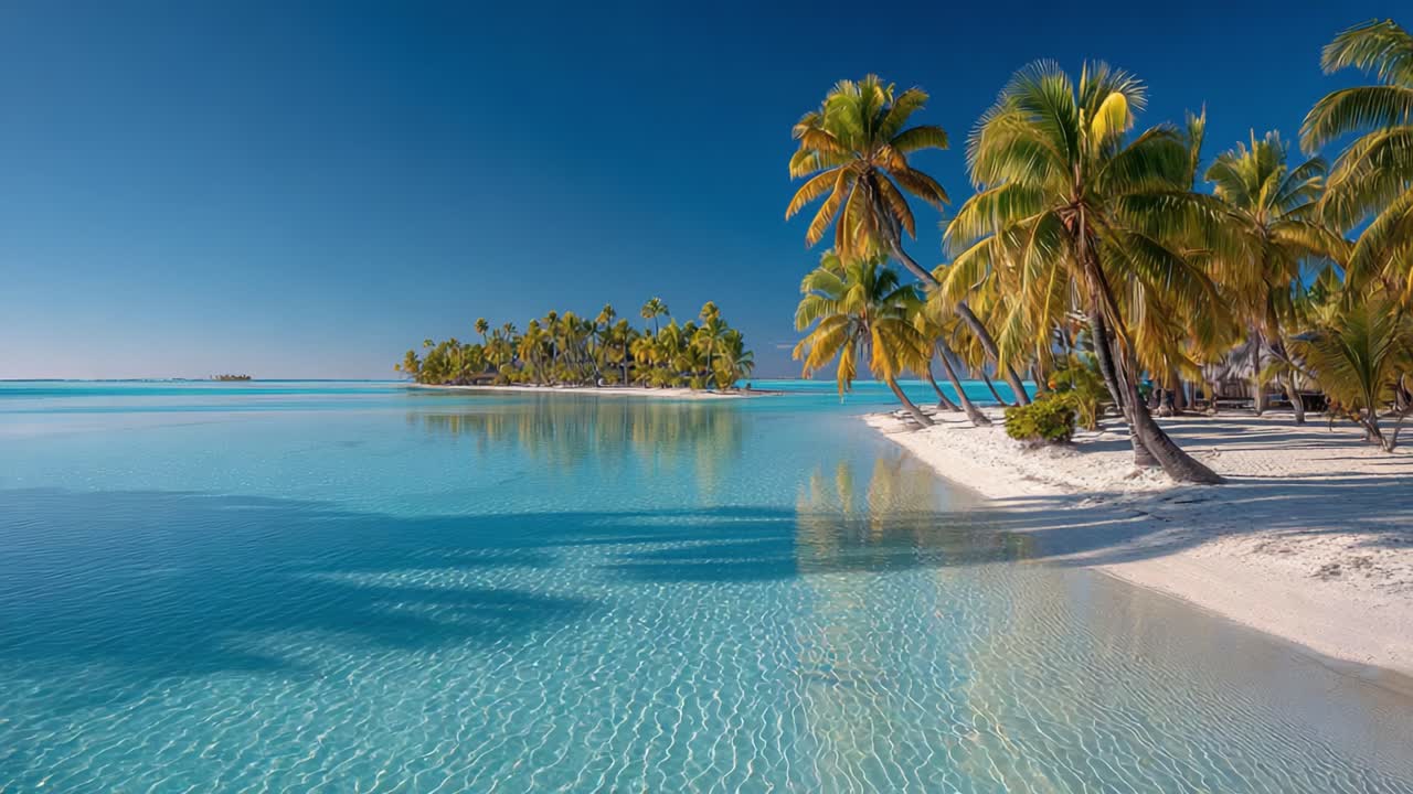 Serene Tropical Paradise with Crystal Clear Waters and Lush Palm Trees in a Coastal Landscape, Capturing the Tranquility of Nature and Coastal Beauty