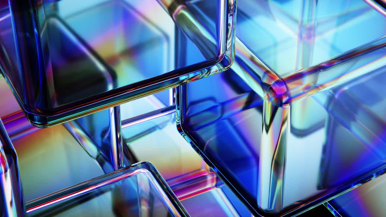 Abstract Glass Cubes Reflecting Colorful Light in a Seamless Loop