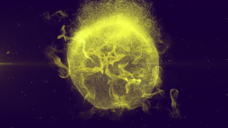 animación de un globo amarillo brillante que explota sobre un fondo púrpura