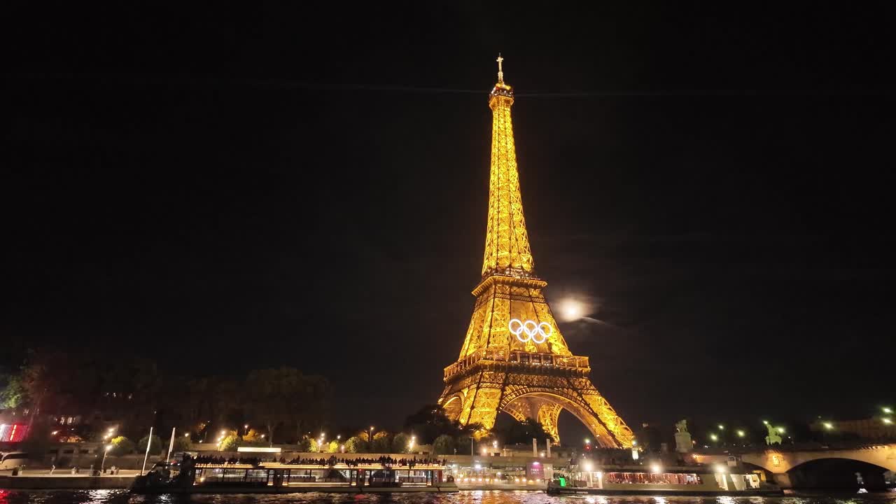 Eiffel Tower at Night with Olympic Rings