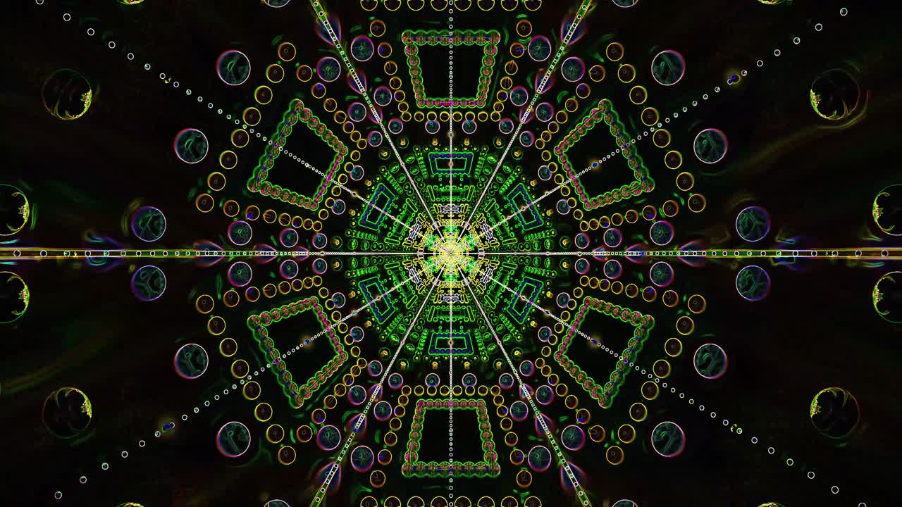 Dynamic tunnel animation creates an immersive experience with geometric shapes and bright colors. Perfect for a screensaver or visual display, this loop captures attention and enhances ambiance