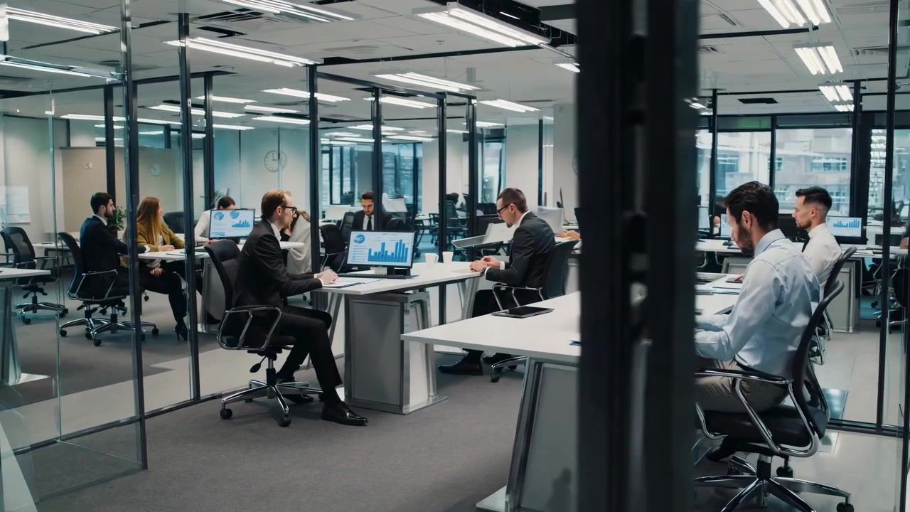 Professional Business Team Working in Modern Open Plan Office