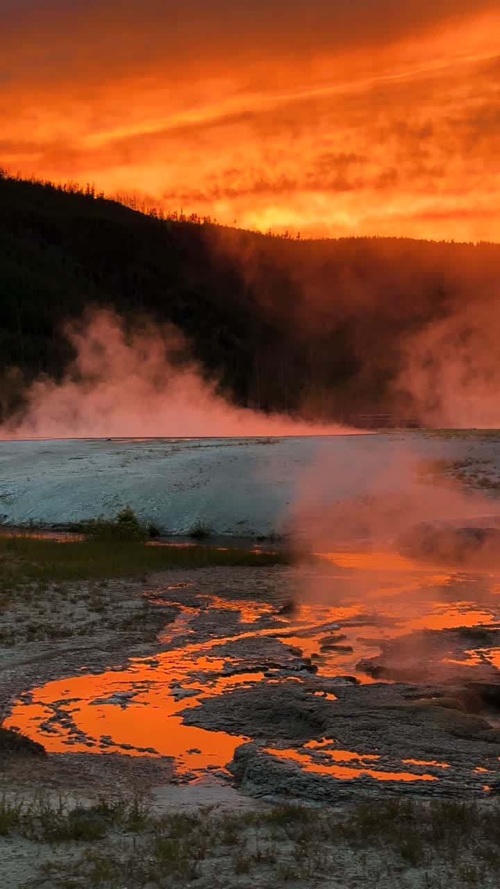 Stunning Sunset over Geothermal Features in Yellowstone National Park