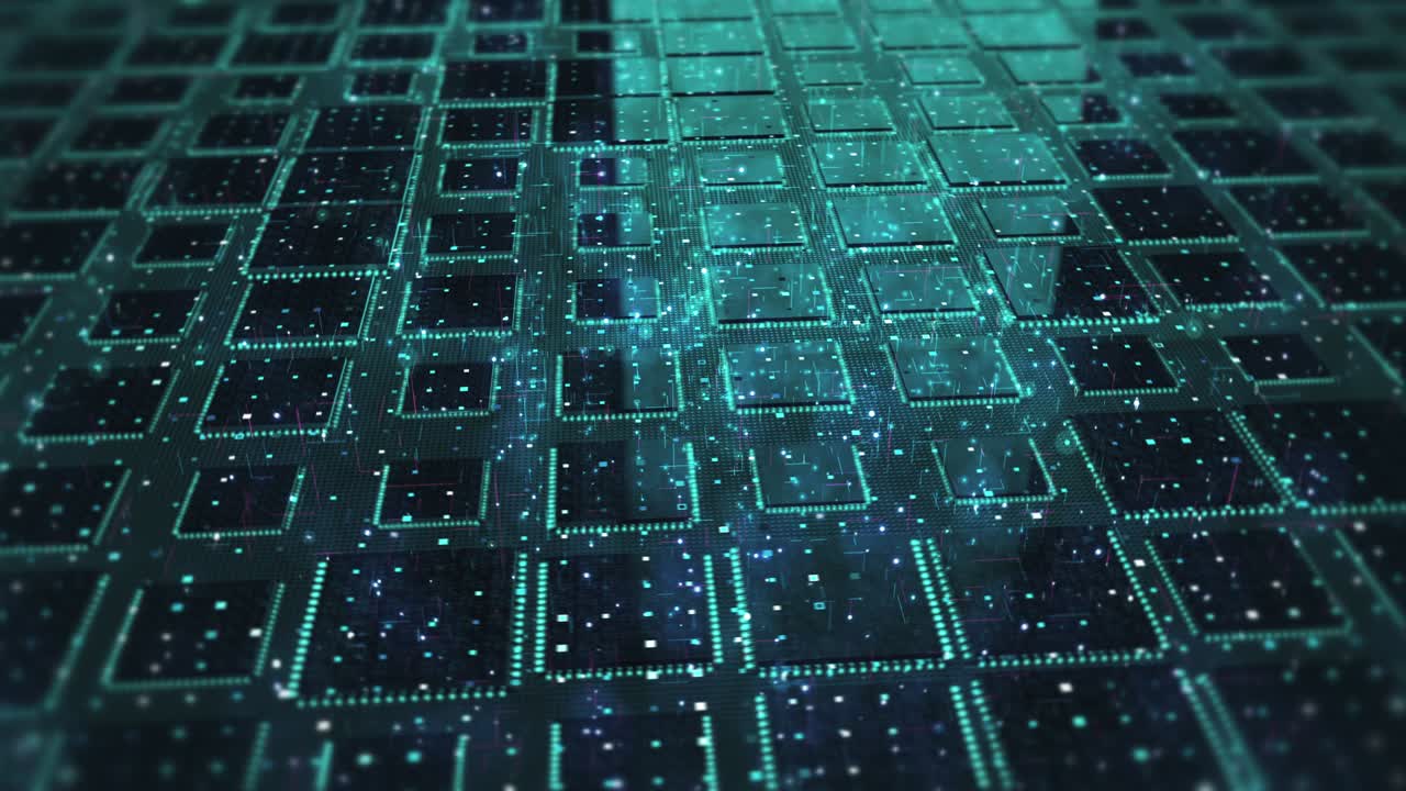 High Tech Electronic Circuit Board. Electrical Signals Flowing.