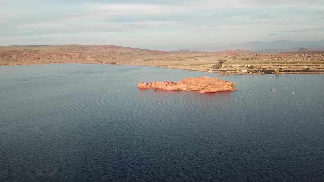 Sand Hollow State Park Utah USA, Aerial View of Water Reservoir Lake in the Middle of Desert