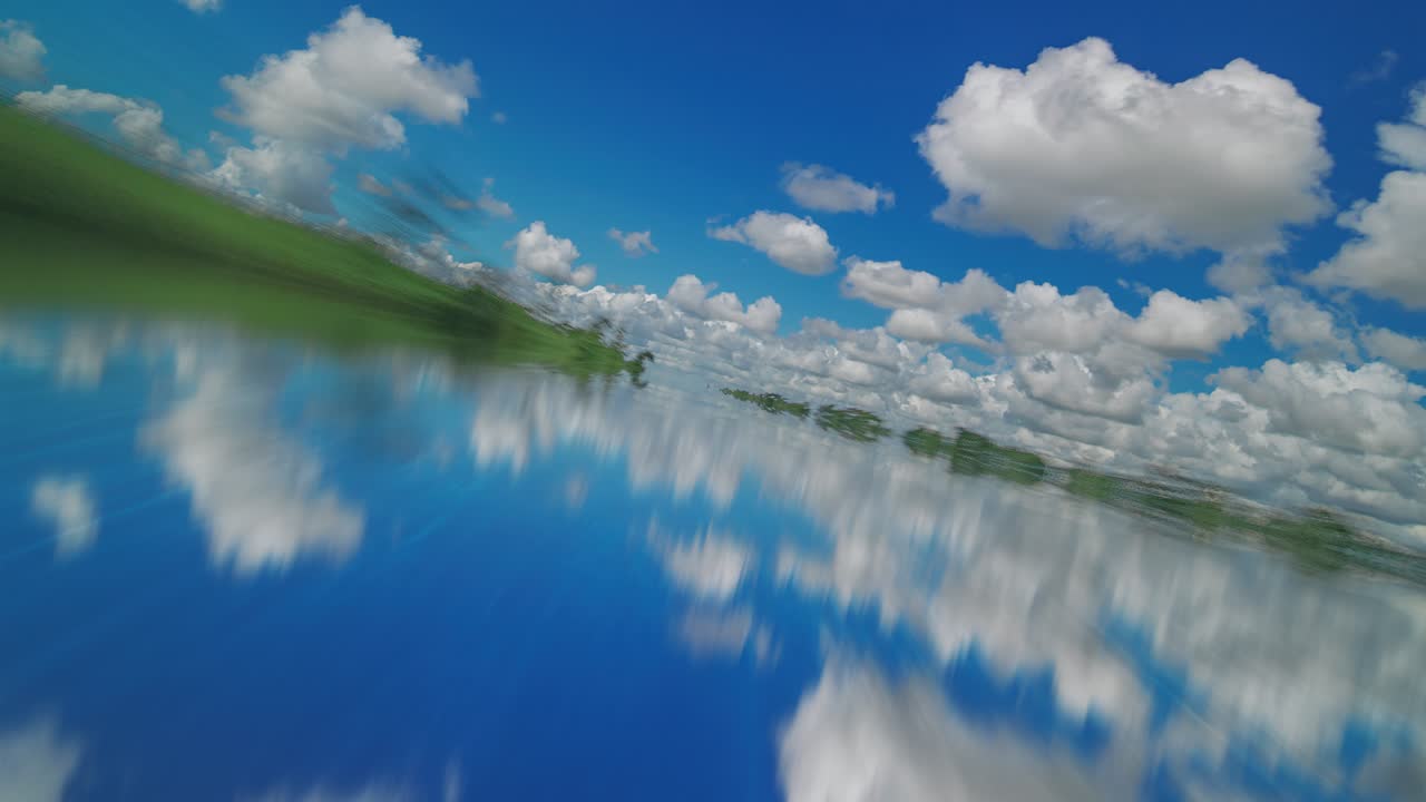 거울 같은 환상의 비행기 위로 꿈 같은 비행