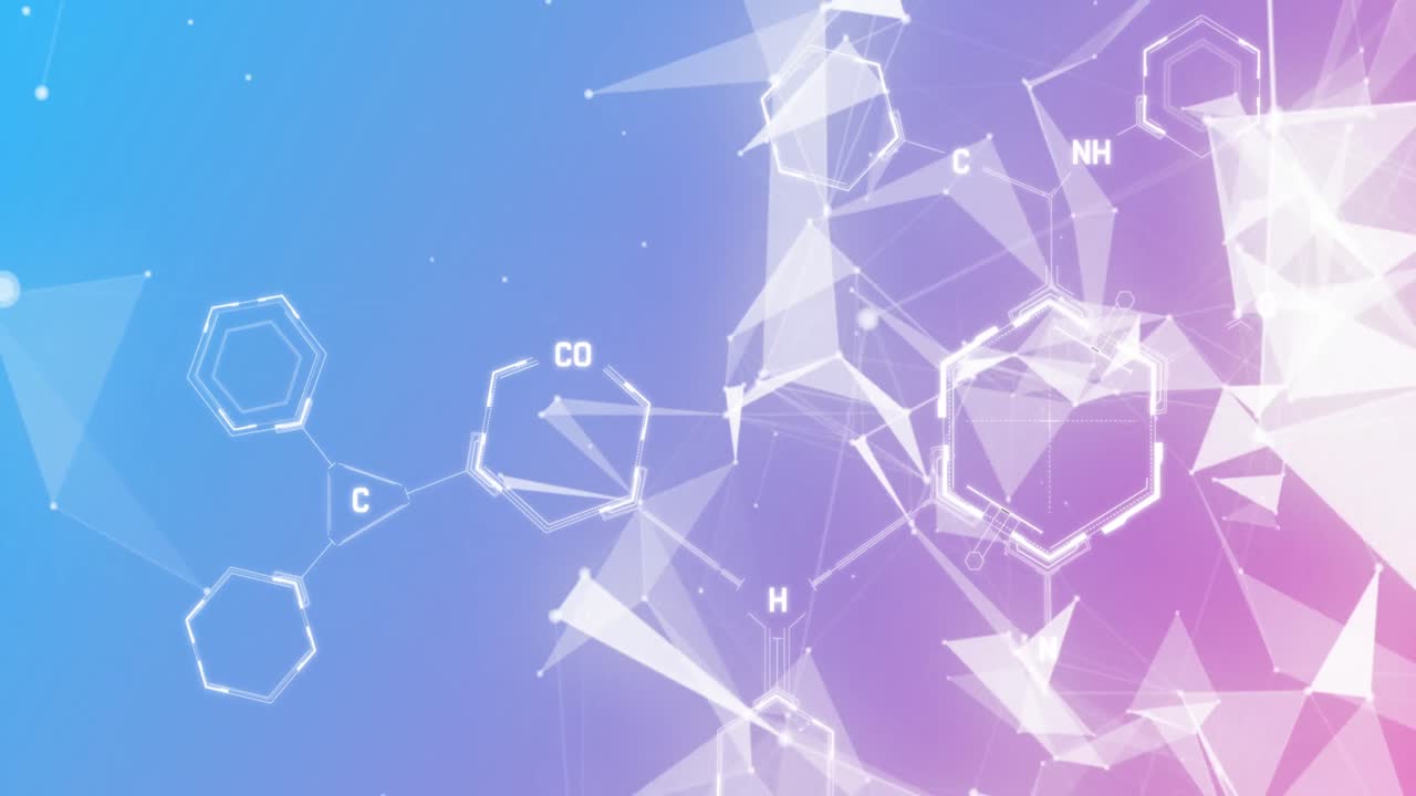 파란색 배경에서 화학 데이터 처리의 애니메이션