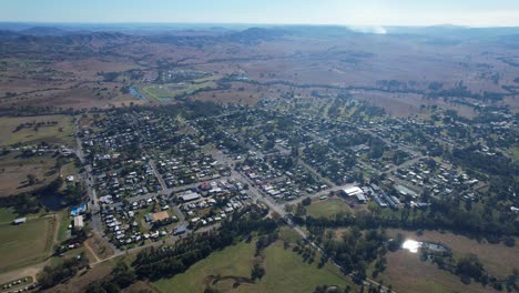 aerial view of kilcoy town, somerset region, queensland, australia - drone shot