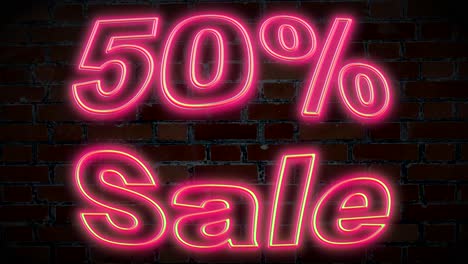 illuminated fifty percent sale text sign moving in neon color on screen,season store sale