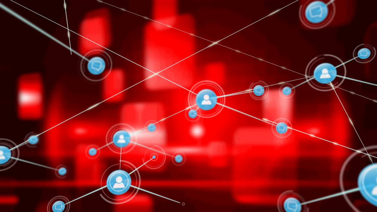 빨간색 배경에 연결 네트워크의 애니메이션