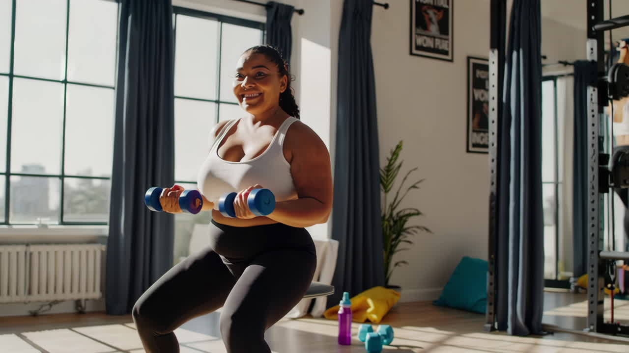 Woman Working Out at Home with Dumbbells