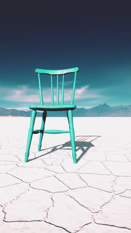 a single green chair in the desert