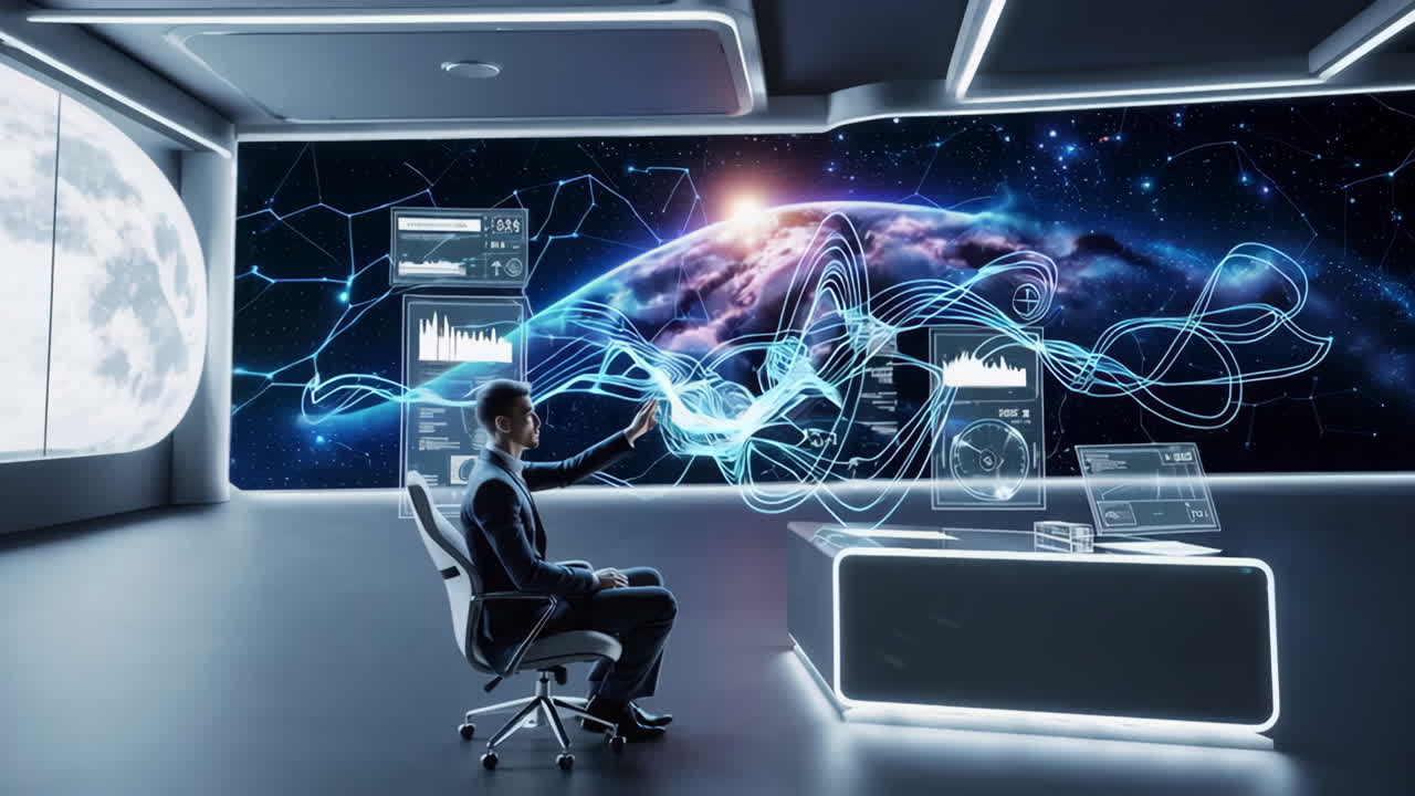 Futuristic Office with Interactive Virtual Interface