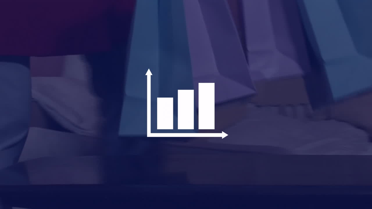 Bar chart animation over abstract background with geometric shapes