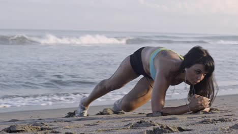 woman training on beach