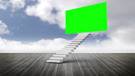 stair with a green screen on a wood ground