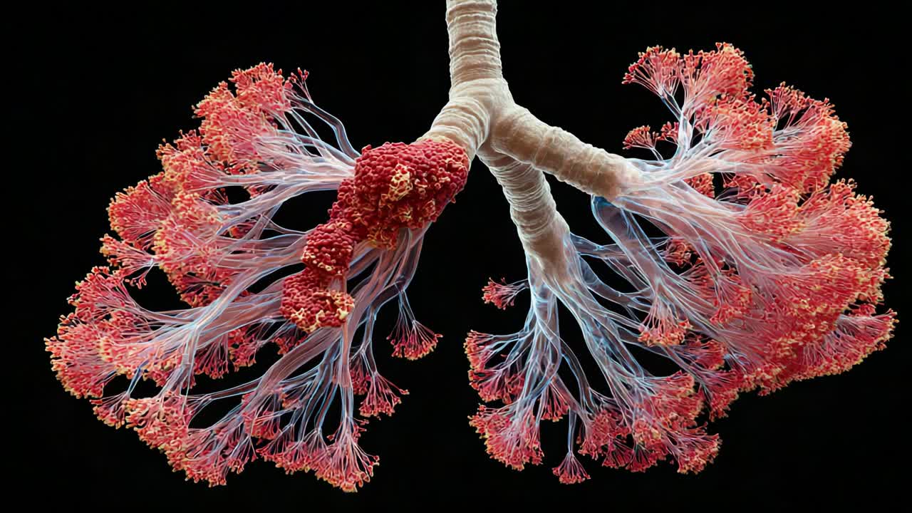 Detailed Visualization of Bronchial Tree Structure in Human Lungs, Showcasing Alveoli and Respiratory Pathways, Highlighting the Complexity of Lung Functionality and Anatomical Design