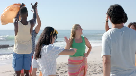 Un-Grupo-Diverso-De-Amigos-Disfruta-De-Un-Día-Soleado-En-La-Playa.