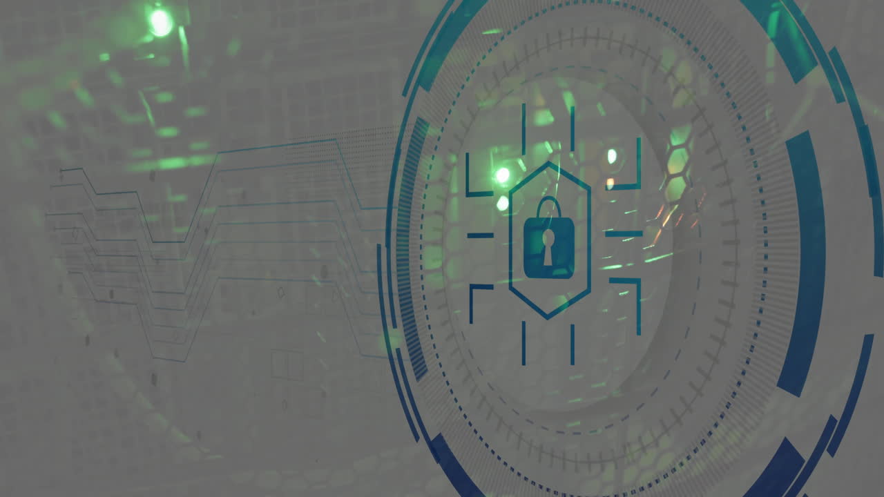 Animation of scope scanning with padlock icon over server room