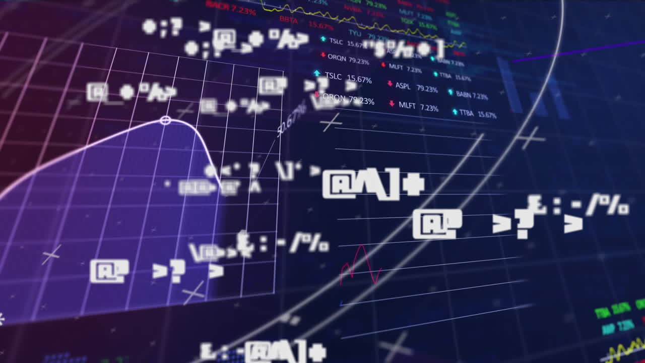 animación del procesamiento de datos financieros sobre una cuadrícula sobre un fondo oscuro
