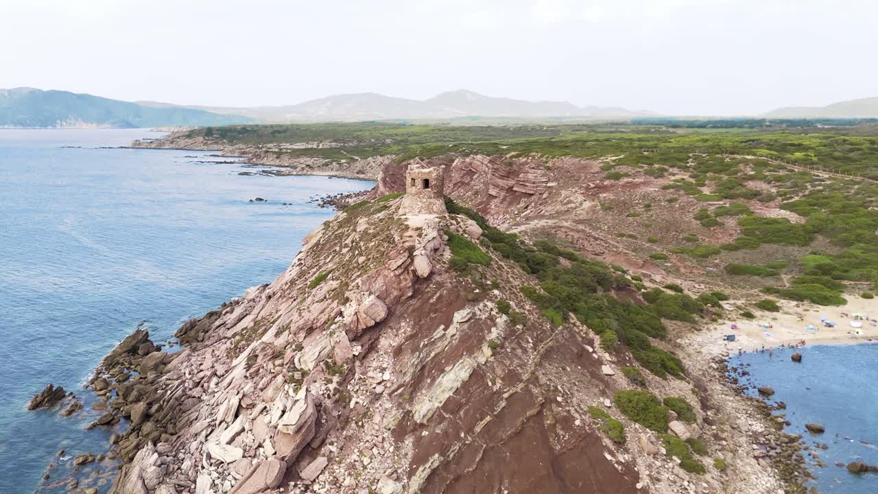 Aerial Dolly In Over Ancient Watchtower on Cala Gonone Coast