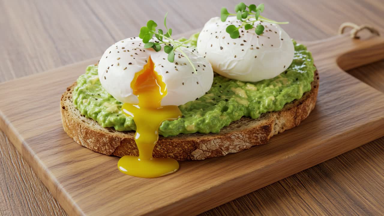 A Delightful Serving of Poached Eggs on Avocado Toast with Garnishes, Showcasing Creamy Yolk and Fresh Ingredients for a Healthy Meal Experience