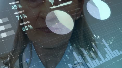 animación del procesamiento de datos financieros sobre una doctora caucásica