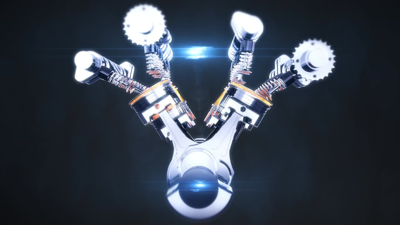 animación completa del motor v8 giratorio con explosiones